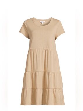 Time and Tru Beige Tiered T-Shirt Dress